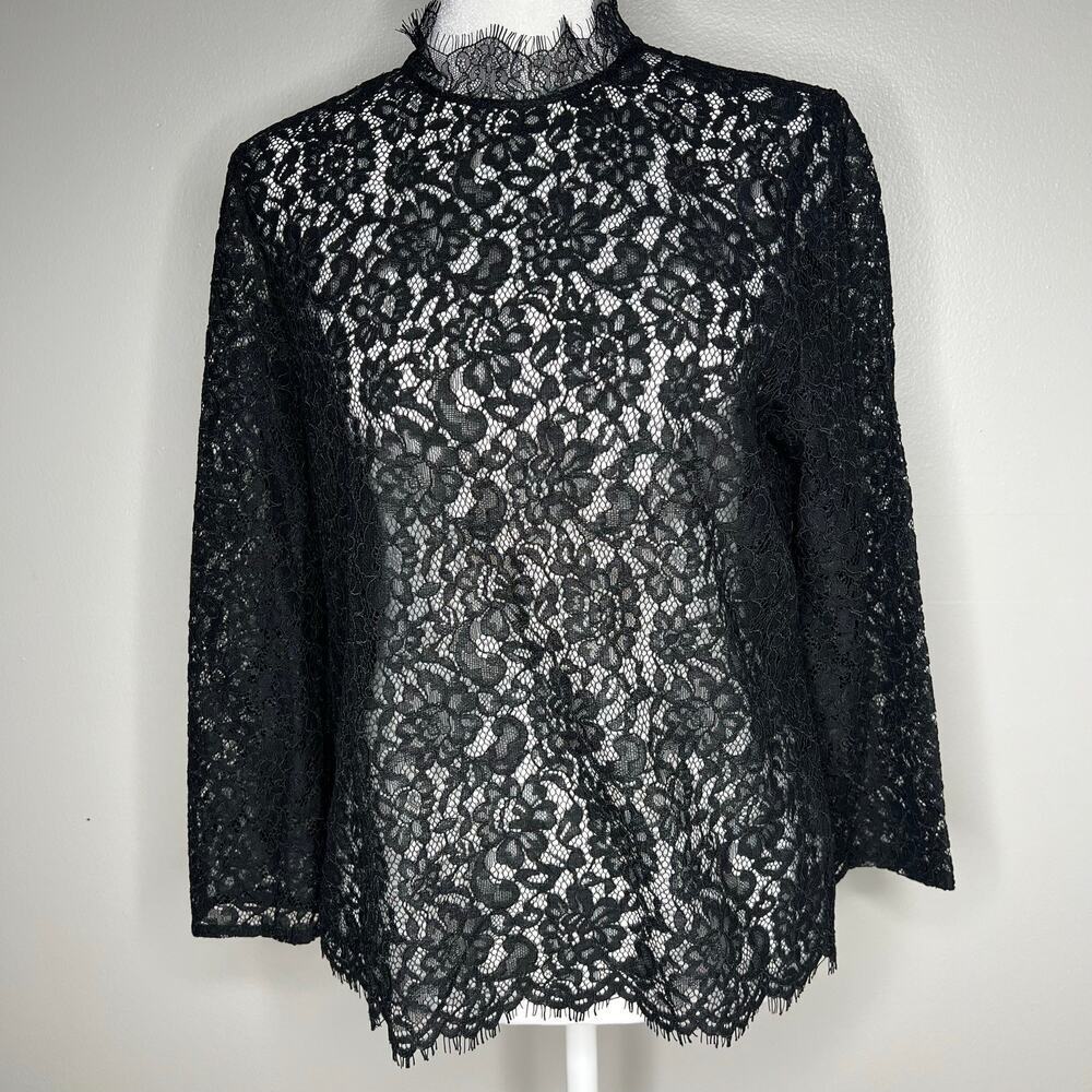 NWT Express Women'sโ Medium Black Lace Long Sleeve Top Blouse Whimsygoth Witchy